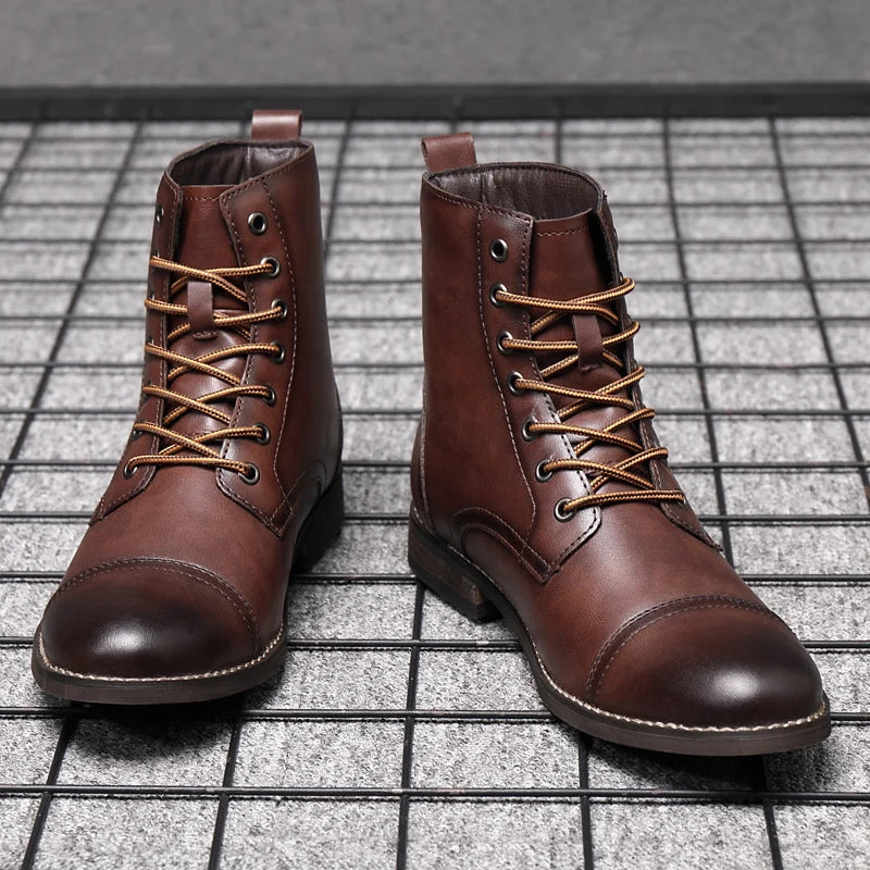 Botas de Cuero para Hombre de Tobillo Vintage Otoño Invierno Tallas Grandes Zapatos de Moda