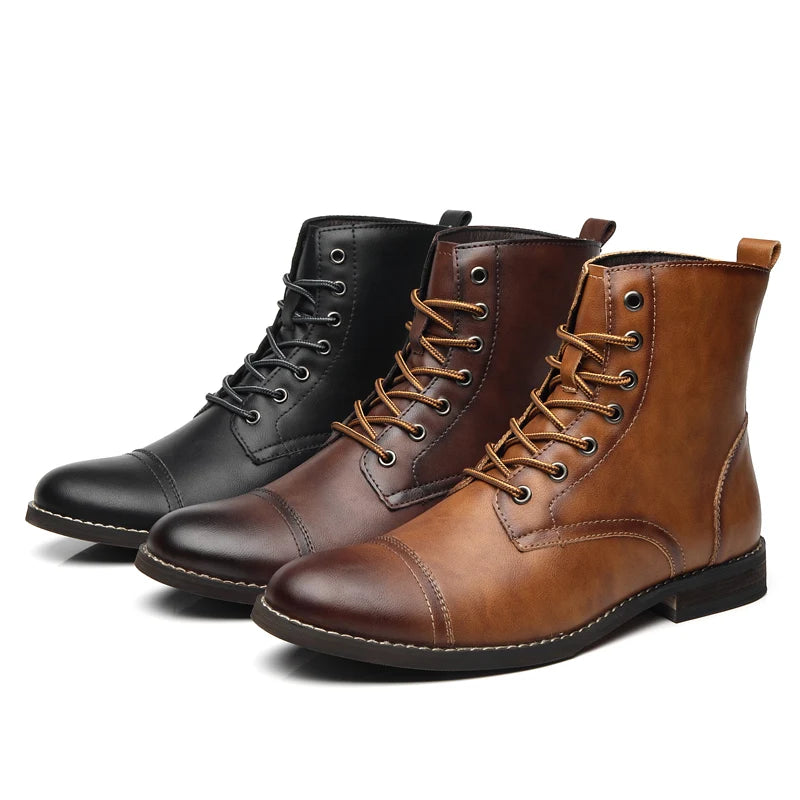 Botas de Cuero para Hombre de Tobillo Vintage Otoño Invierno Tallas Grandes Zapatos de Moda