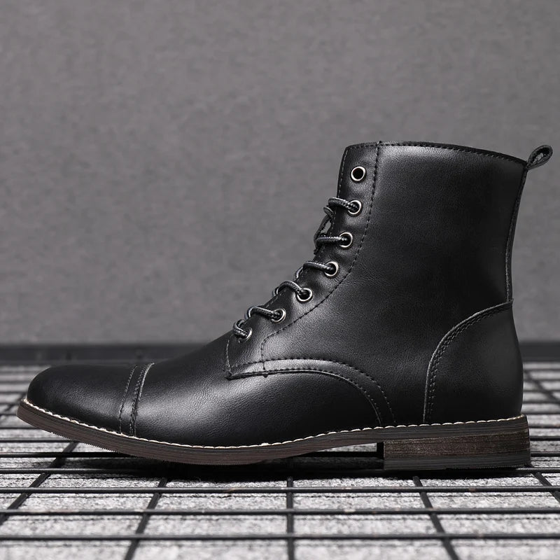 Botas de Cuero para Hombre de Tobillo Vintage Otoño Invierno Tallas Grandes Zapatos de Moda