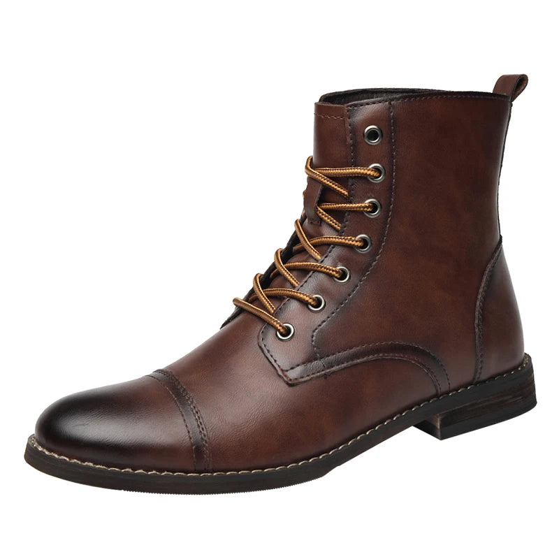 Botas de Cuero para Hombre de Tobillo Vintage Otoño Invierno Tallas Grandes Zapatos de Moda