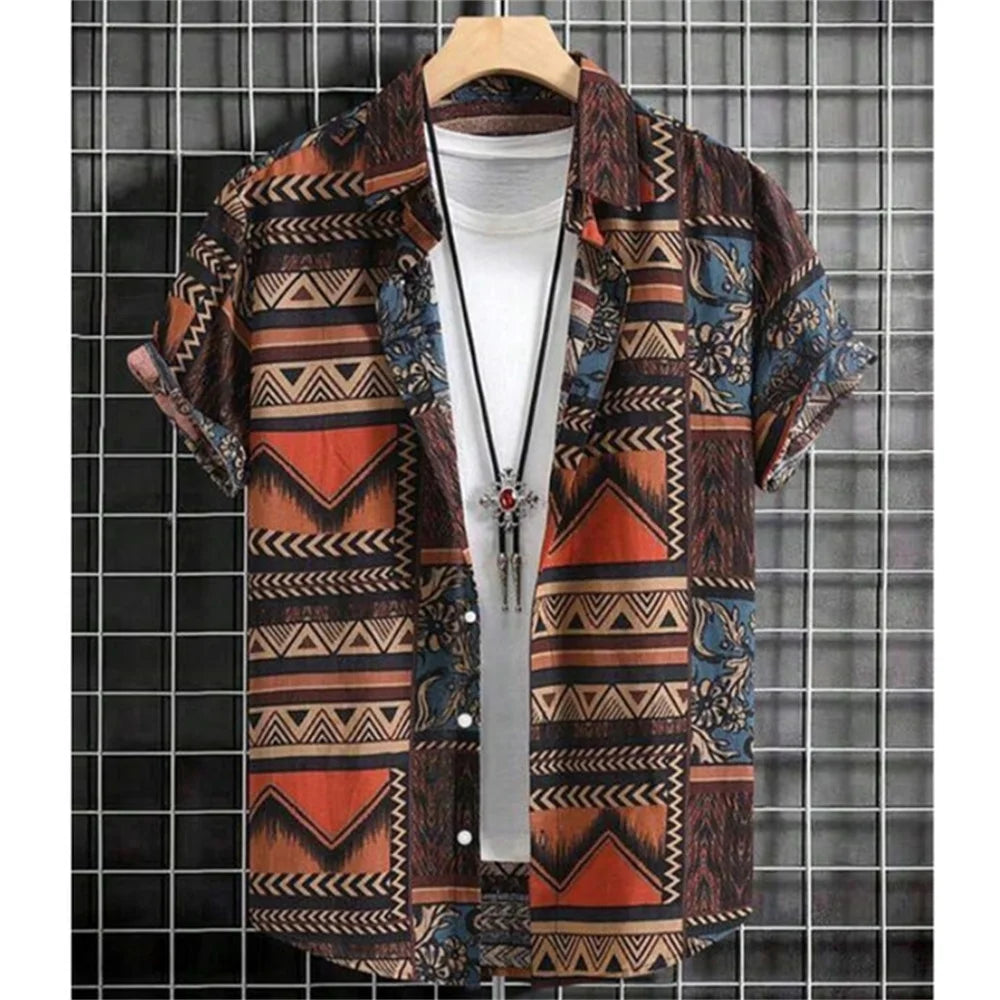 Camisa de Hombre Estilo Étnico Casual de Verano de Manga Corta Suelta Tipo Hawaiian