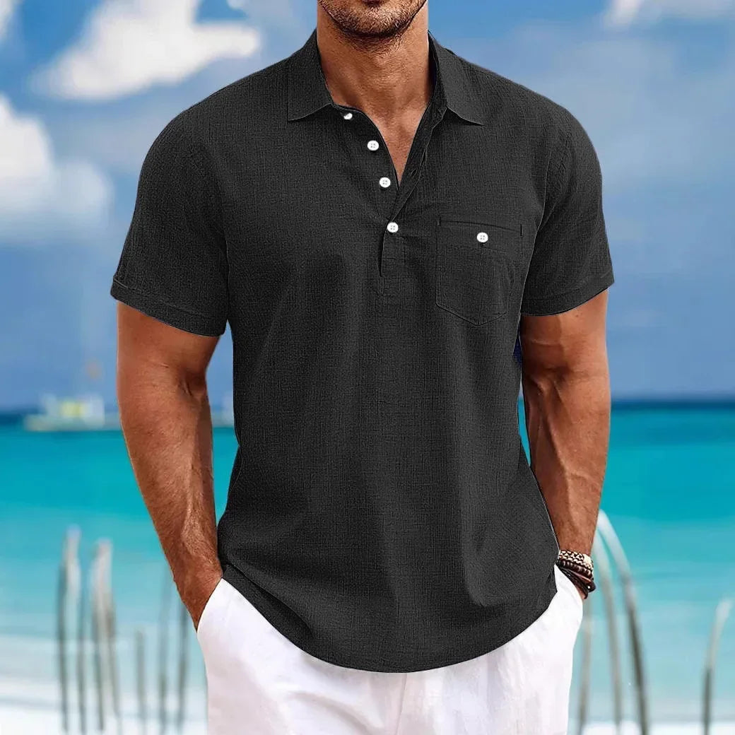 Camisa Polo de Hombre de Manga Corta con Cuello Caído Casual de Color Sólido y a la Moda