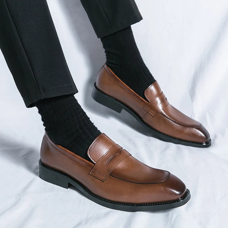 Mocasines de Cuero para Hombre Hechos a Mano Marrones Zapatos de Vestir Casuales para Bodas y Fiestas
