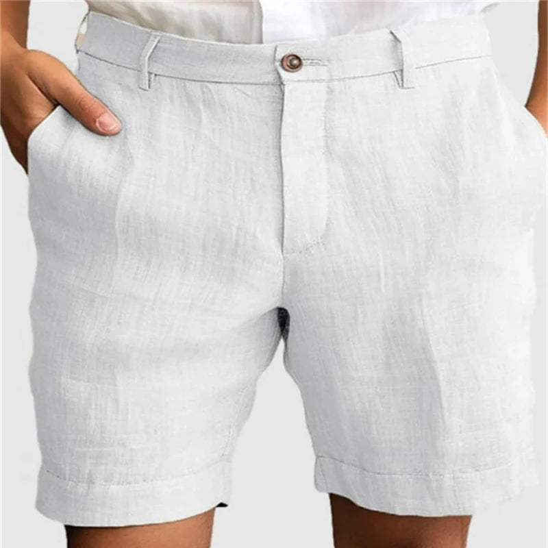 "Shorts de Lino para Hombre Verano Casual Transpirables Ajuste Suelto con Cremallera y Botón"