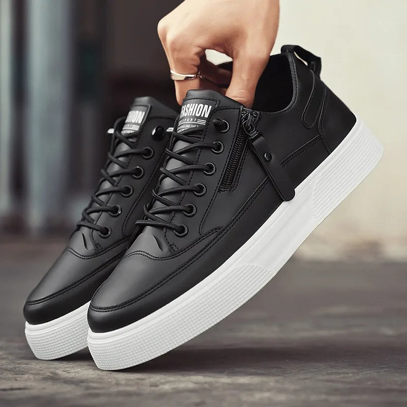 Mocasines de Cuero para Hombre, Zapatillas Planas Casual de Moda con Cremallera