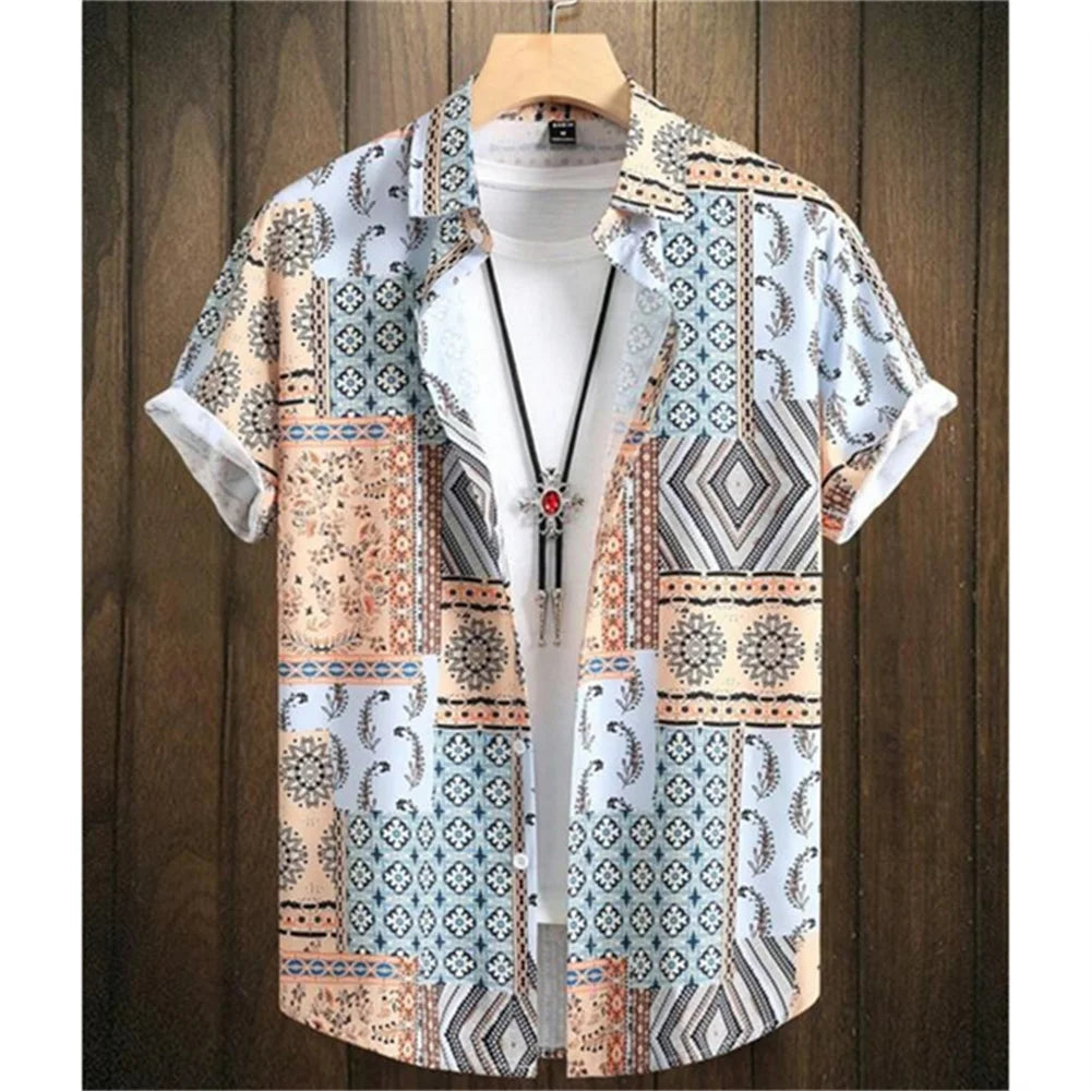 Camisa de Hombre Estilo Étnico Casual de Verano de Manga Corta Suelta Tipo Hawaiian