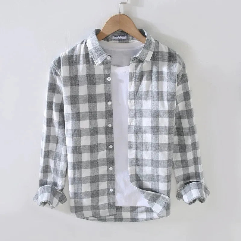 Camisa de Cuadros de Manga Larga para Hombre Moda Casual Versátil Primavera Verano 2025
