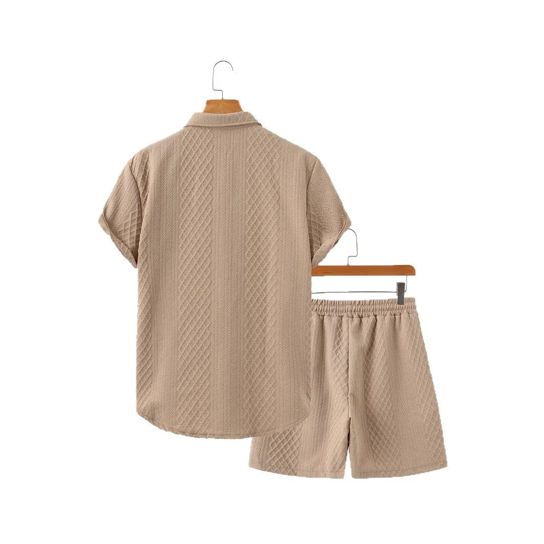 Conjunto de Corto de Manga Corta para Hombre Verano Color Sólido Moda 2025 Refrescante