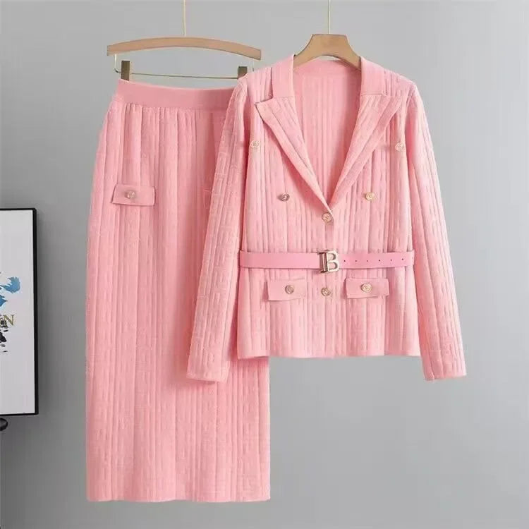Conjunto de Chaqueta y Falda para Mujer, Tejido de Punto, Talla Grande, Moda de Primavera y Otoño