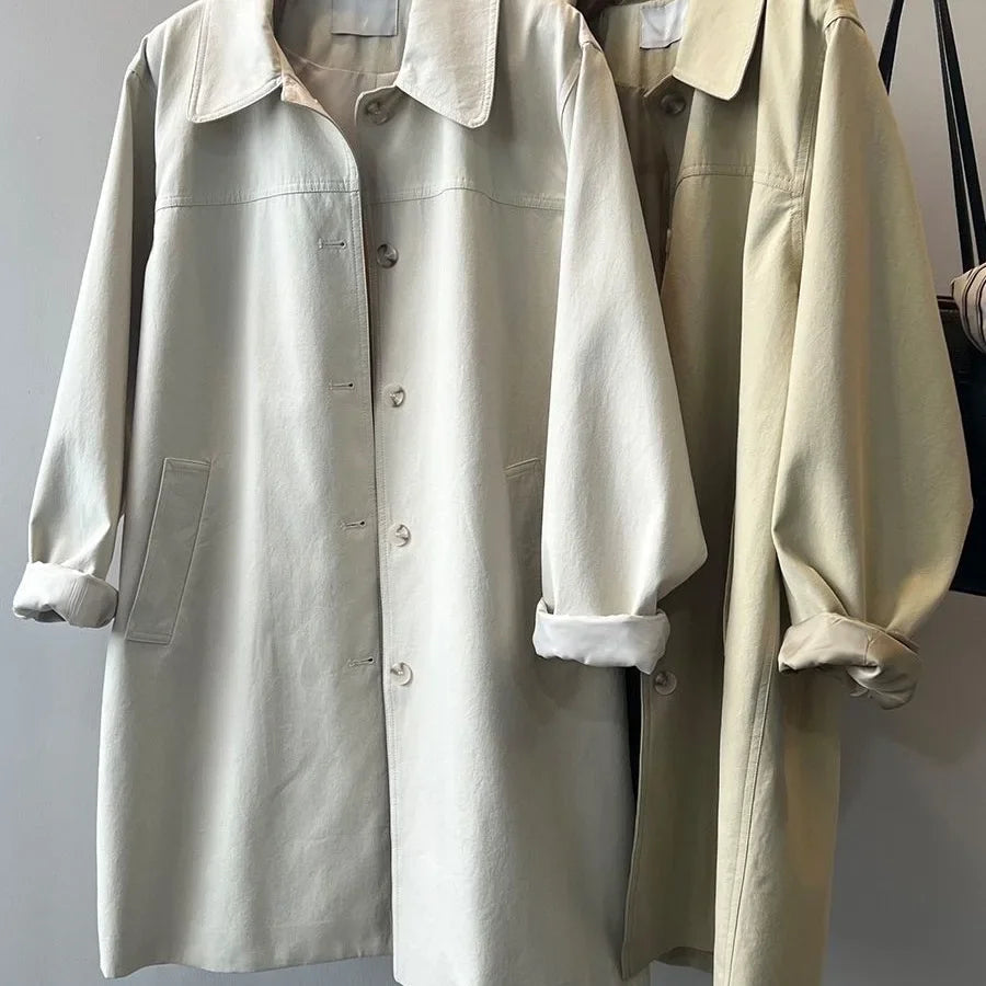 Abrigo Trench para Mujer Estilo Británico Retro Ropa de Trabajo Casual Midi Tallas Pequeñas