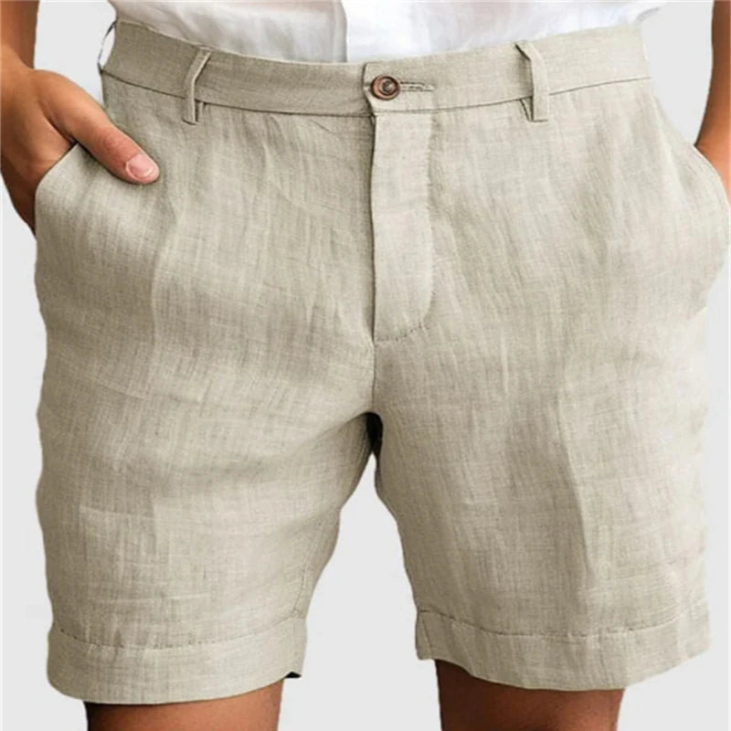 "Shorts de Lino para Hombre Verano Casual Transpirables Ajuste Suelto con Cremallera y Botón"