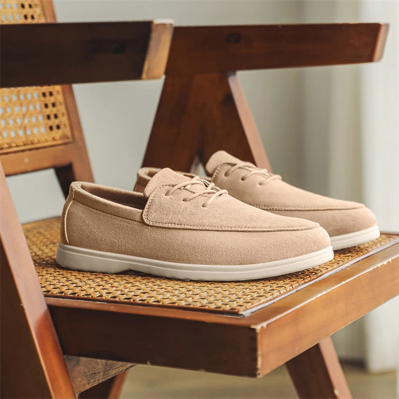 Mocasines de Suede para Hombre, Casual de Primavera Verano, Zapatos Planos con Cordones para Conducir