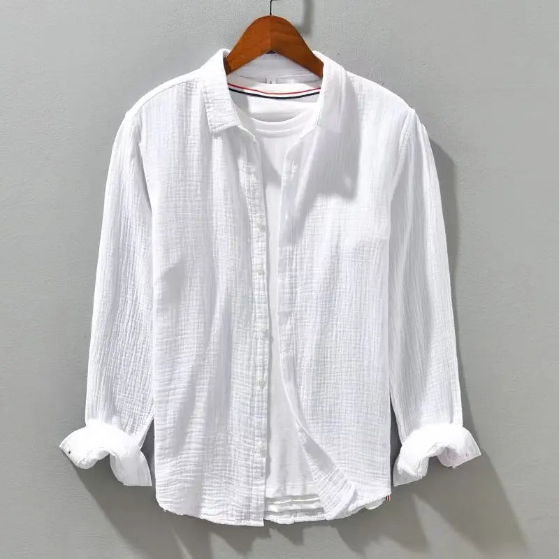 Camisa de Lino para Hombre Suelta Casual de Verano de Manga Larga Transpirable