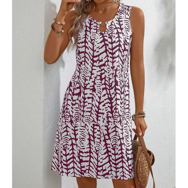 "Vestidos de Verano 2024 Sin Mangas Florales Elegantes Casual para Mujeres"