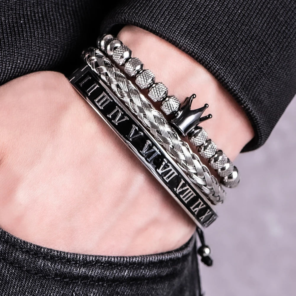 Pulsera de lujo con esmalte, charm romano para hombres, joyería de acero inoxidable ajustable