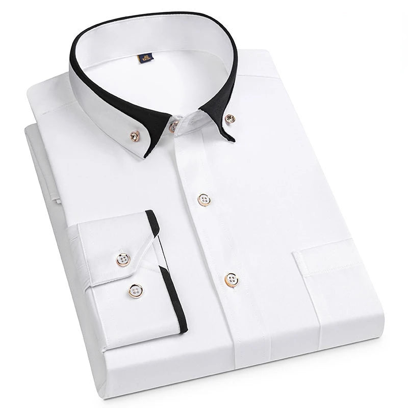 Camisa de vestir para hombre formal con botones, de negocios, antiarrugas, elástica y con bolsillo
