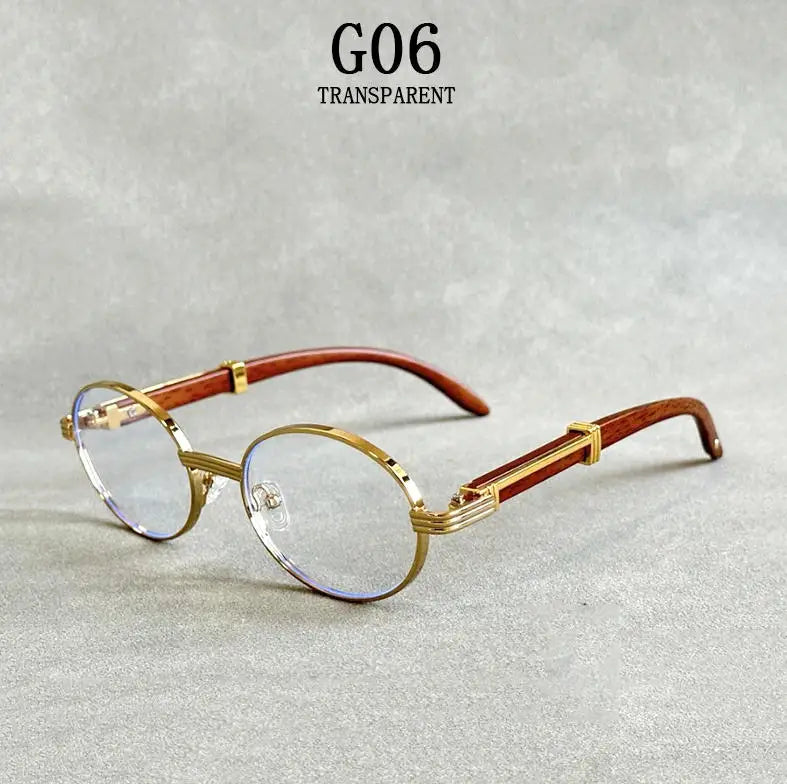 Gafas de sol ovaladas de madera vintage de lujo unisex de moda 2024