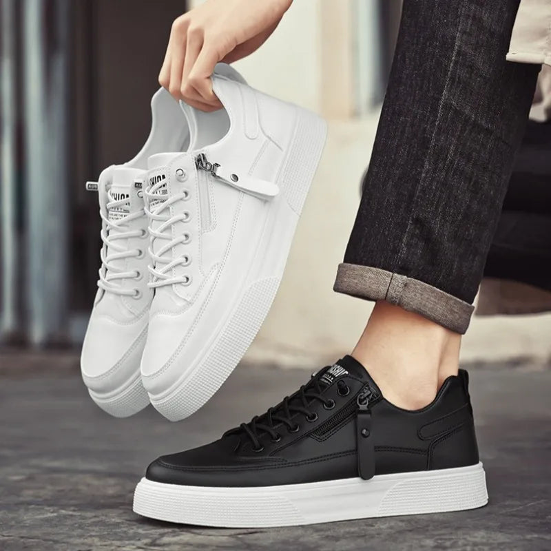 Mocasines de Cuero para Hombre, Zapatillas Planas Casual de Moda con Cremallera