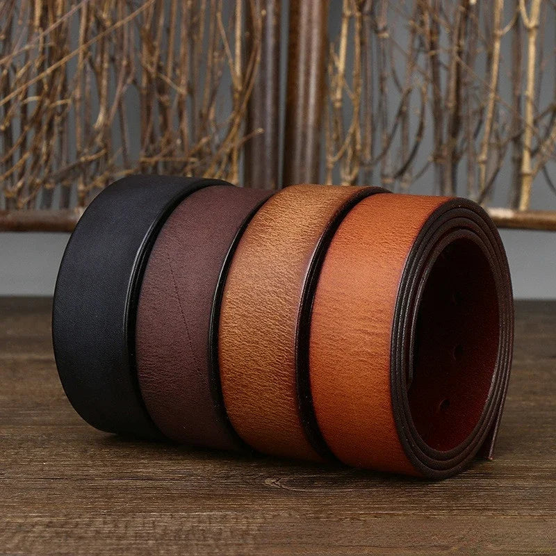 Cinturón de Hombre de Cuero de Piel de Vaca Acento de Jean 3.8cm Cintura Retro