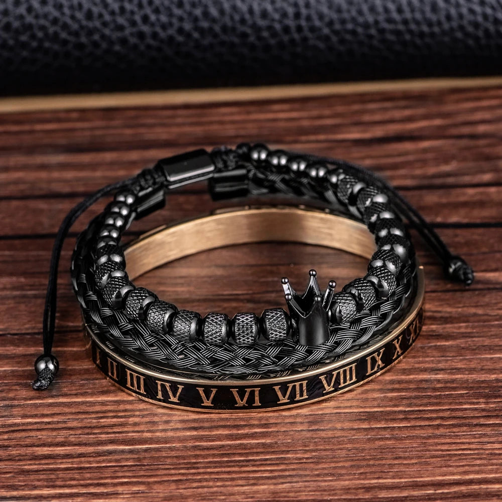 Pulsera de lujo con esmalte, charm romano para hombres, joyería de acero inoxidable ajustable