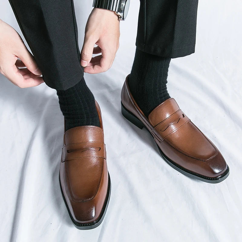 Mocasines de Cuero para Hombre Hechos a Mano Marrones Zapatos de Vestir Casuales para Bodas y Fiestas
