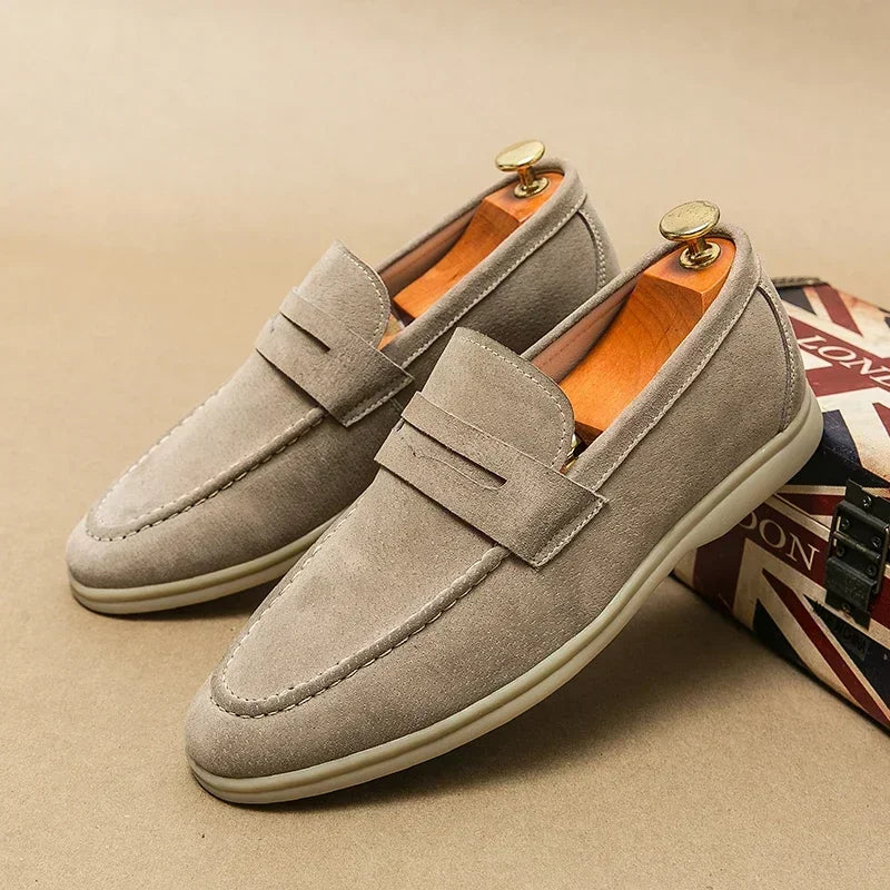 Mocasines para Hombre de Cuero Suede con Suela Suave, Zapatos Casual de Negocios Slip-On