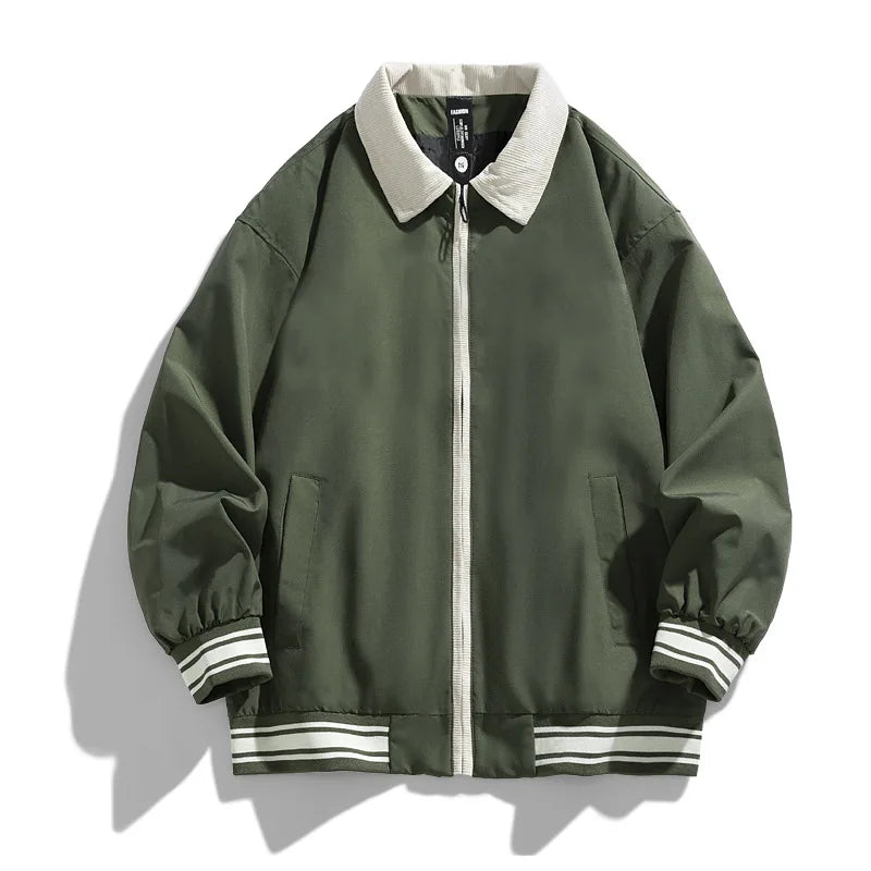 Chaqueta de Hombre Moda Otoño con Solapa Corte Suelto Color Block Top Casual