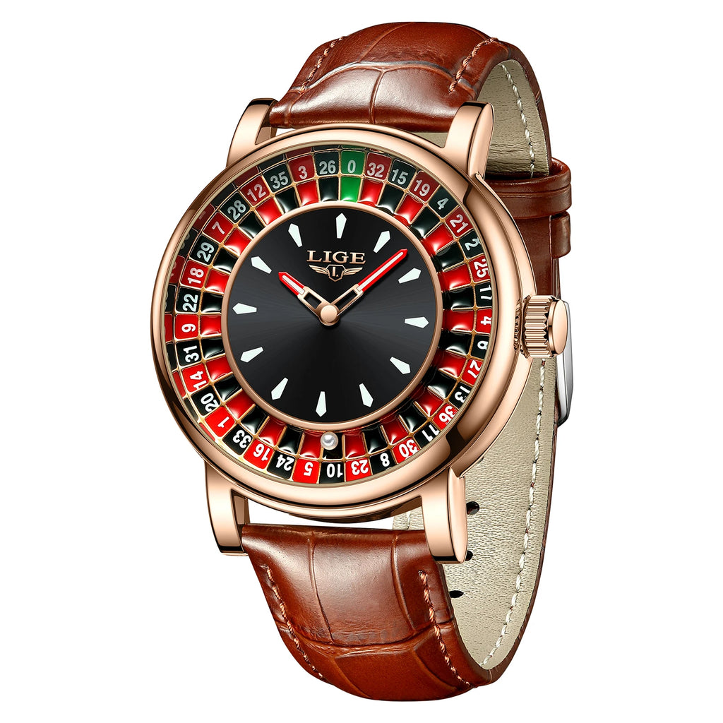 Reloj de Cuarzo para Hombre Diseño de Lujo con Ruleta Correa de Cuero Impermeable Regalo