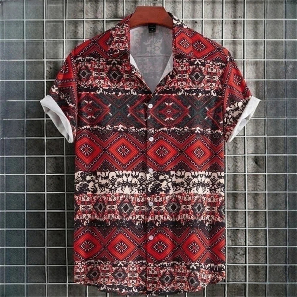 Camisa de Hombre Estilo Étnico Casual de Verano de Manga Corta Suelta Tipo Hawaiian