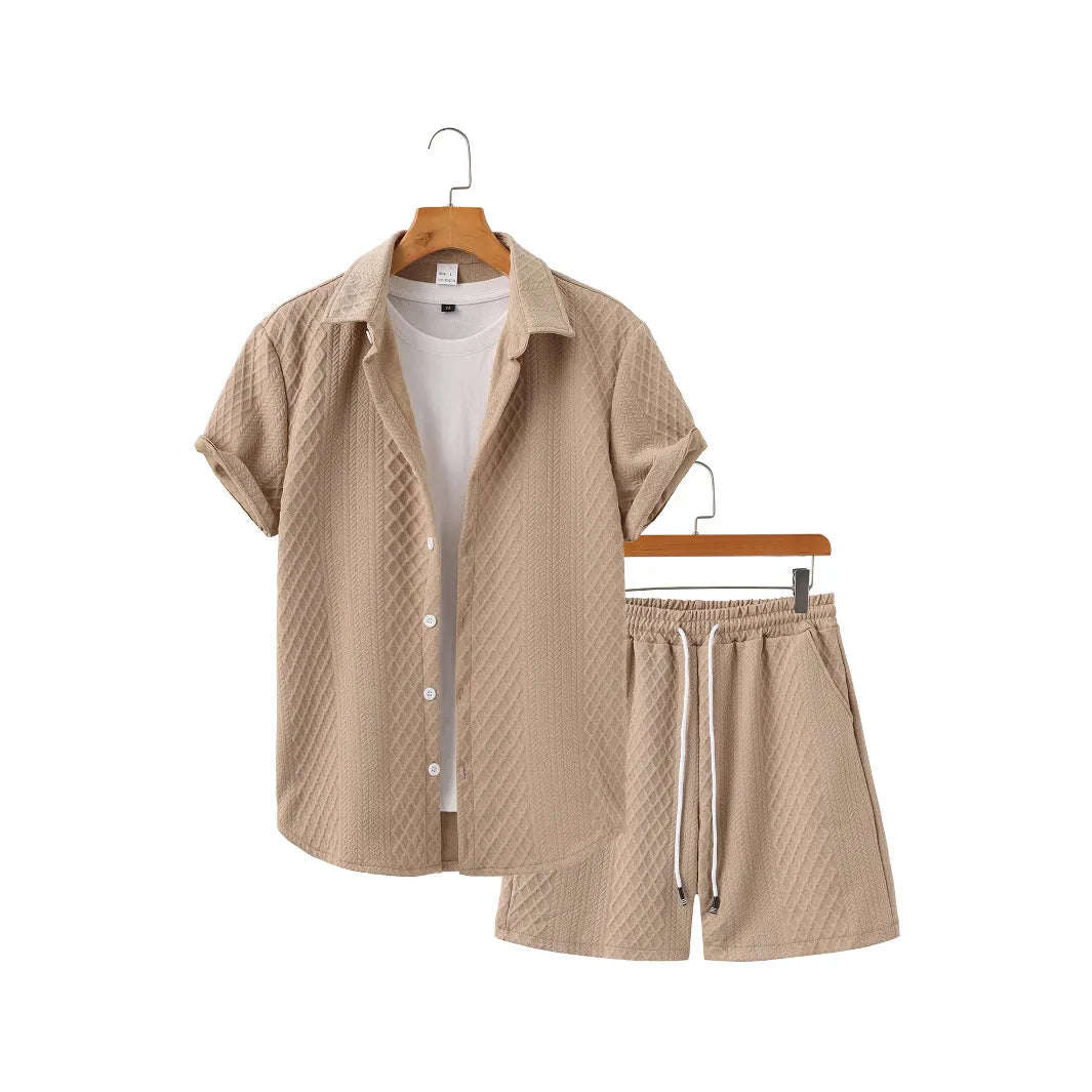 Conjunto de Corto de Manga Corta para Hombre Verano Color Sólido Moda 2025 Refrescante