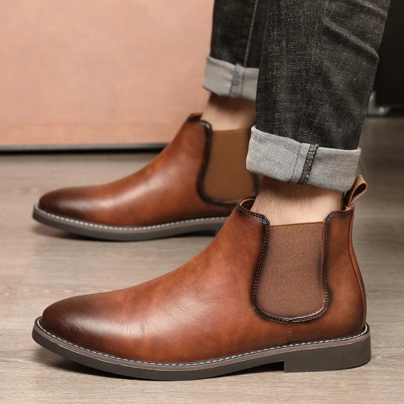 Botas Chelsea de Cuero para Hombre, Altas, Estilo Británico, Cómodas, Zapatos de Tobillo