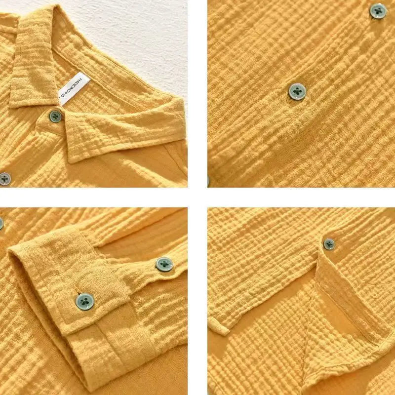 Camisa de Lino para Hombre Suelta Casual de Verano de Manga Larga Transpirable