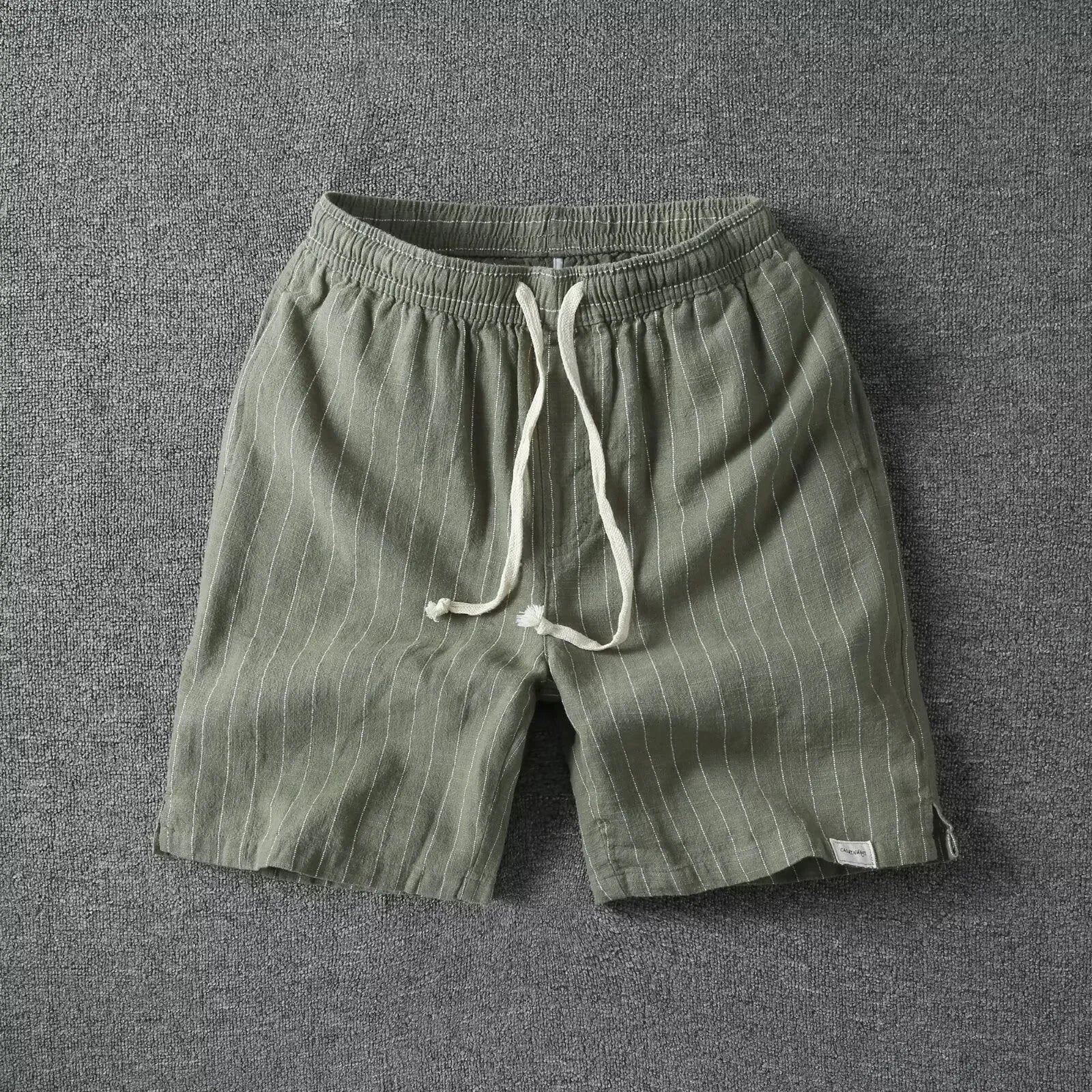 Pantalones Cortos de Hombre Rayas Cintura Elástica Lino Algodón Playa Casual Retro Fit