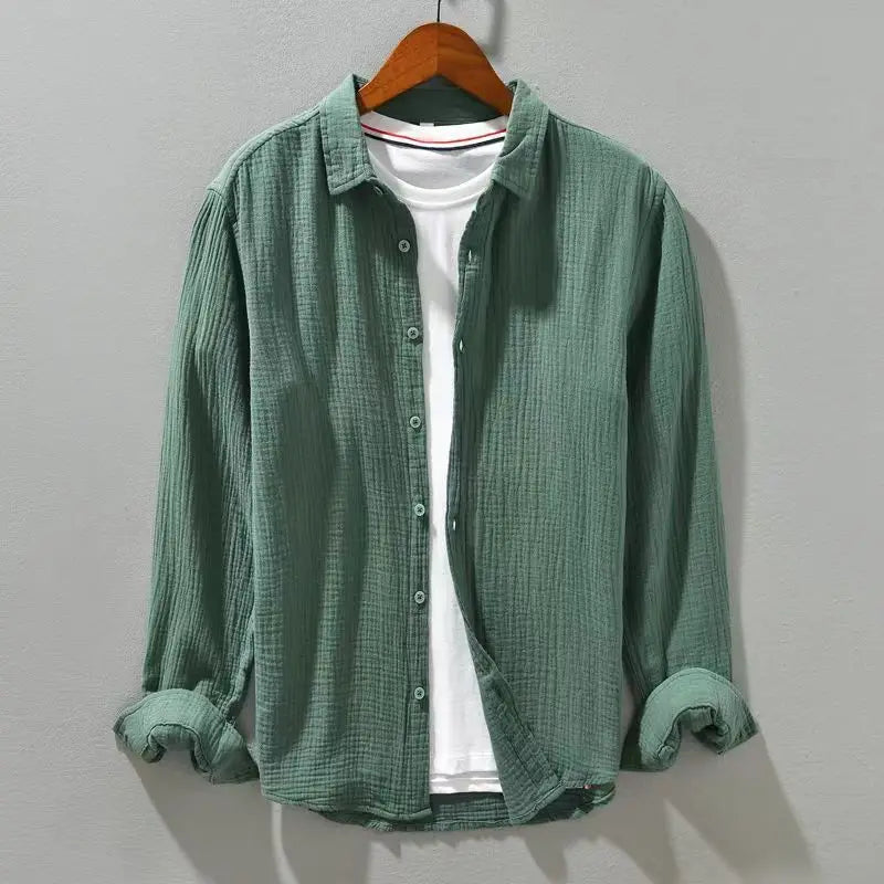 Camisa de Lino para Hombre Suelta Casual de Verano de Manga Larga Transpirable