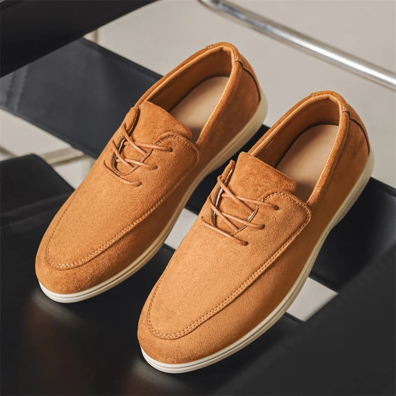 Mocasines de Suede para Hombre, Casual de Primavera Verano, Zapatos Planos con Cordones para Conducir