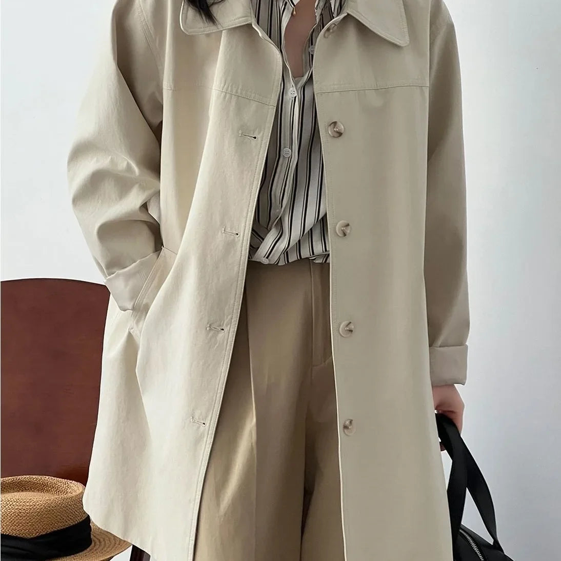 Abrigo Trench para Mujer Estilo Británico Retro Ropa de Trabajo Casual Midi Tallas Pequeñas