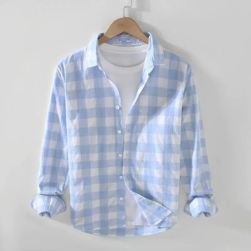 Camisa de Cuadros de Manga Larga para Hombre Moda Casual Versátil Primavera Verano 2025