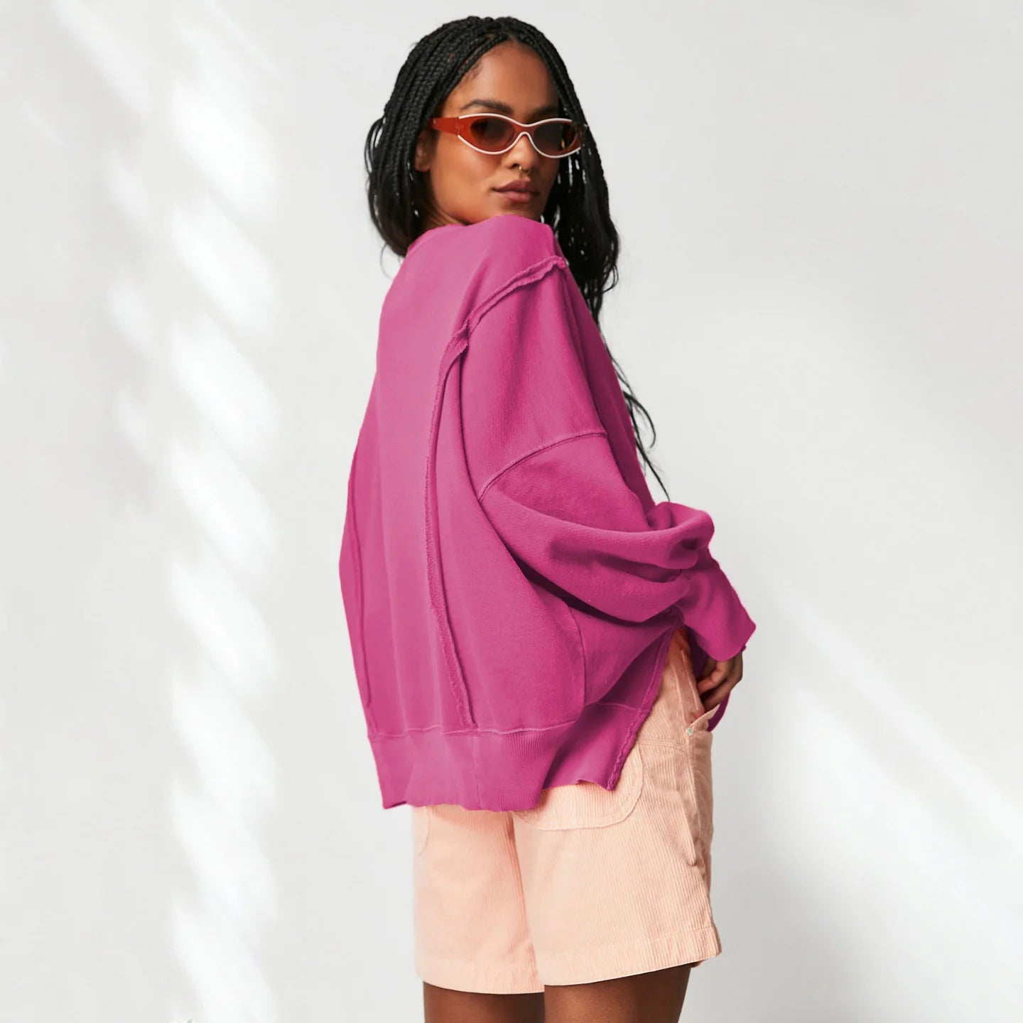 Sudadera de Mujer con Cuello Redondo Sólida Retro de Manga Larga Conjunto Deportivo