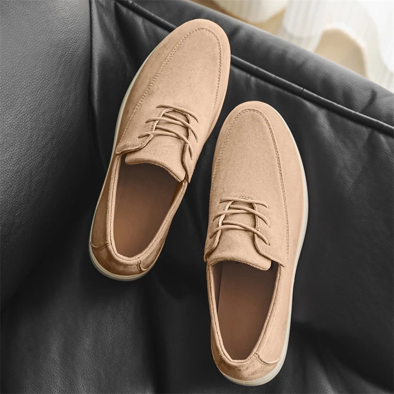 Mocasines de Suede para Hombre, Casual de Primavera Verano, Zapatos Planos con Cordones para Conducir