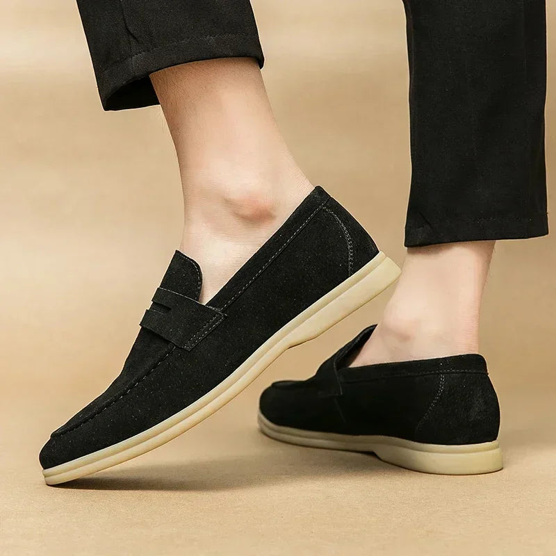 Mocasines para Hombre de Cuero Suede con Suela Suave, Zapatos Casual de Negocios Slip-On