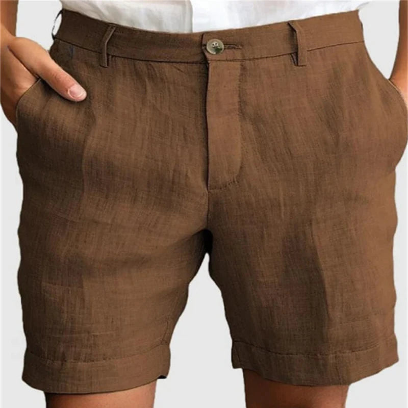 "Shorts de Lino para Hombre Verano Casual Transpirables Ajuste Suelto con Cremallera y Botón"
