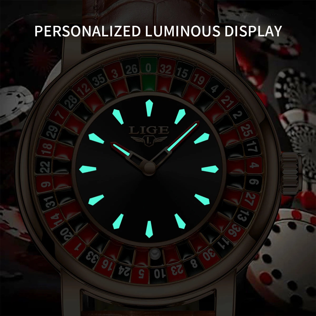 Reloj de Cuarzo para Hombre Diseño de Lujo con Ruleta Correa de Cuero Impermeable Regalo