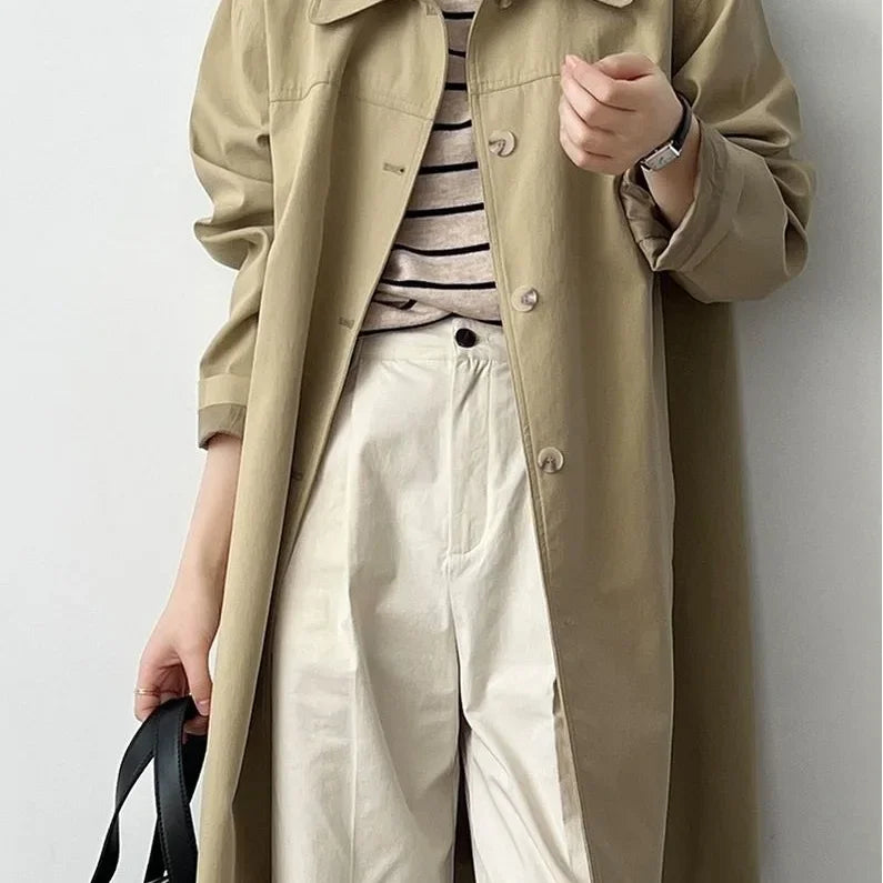 Abrigo Trench para Mujer Estilo Británico Retro Ropa de Trabajo Casual Midi Tallas Pequeñas