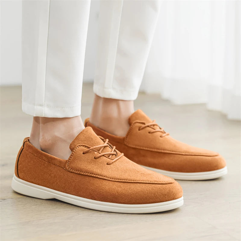 Mocasines de Suede para Hombre, Casual de Primavera Verano, Zapatos Planos con Cordones para Conducir
