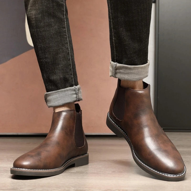 Botas Chelsea de Cuero para Hombre, Altas, Estilo Británico, Cómodas, Zapatos de Tobillo