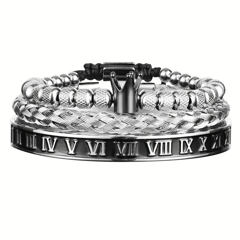 Pulsera de lujo con esmalte, charm romano para hombres, joyería de acero inoxidable ajustable