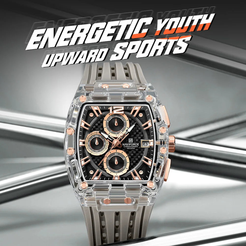 Reloj de Hombre Cuarzo Multifuncional Cronógrafo 5ATM Impermeable con Correa de Silicona