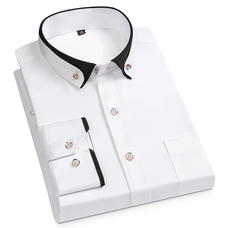 Camisa de vestir para hombre formal con botones, de negocios, antiarrugas, elástica y con bolsillo