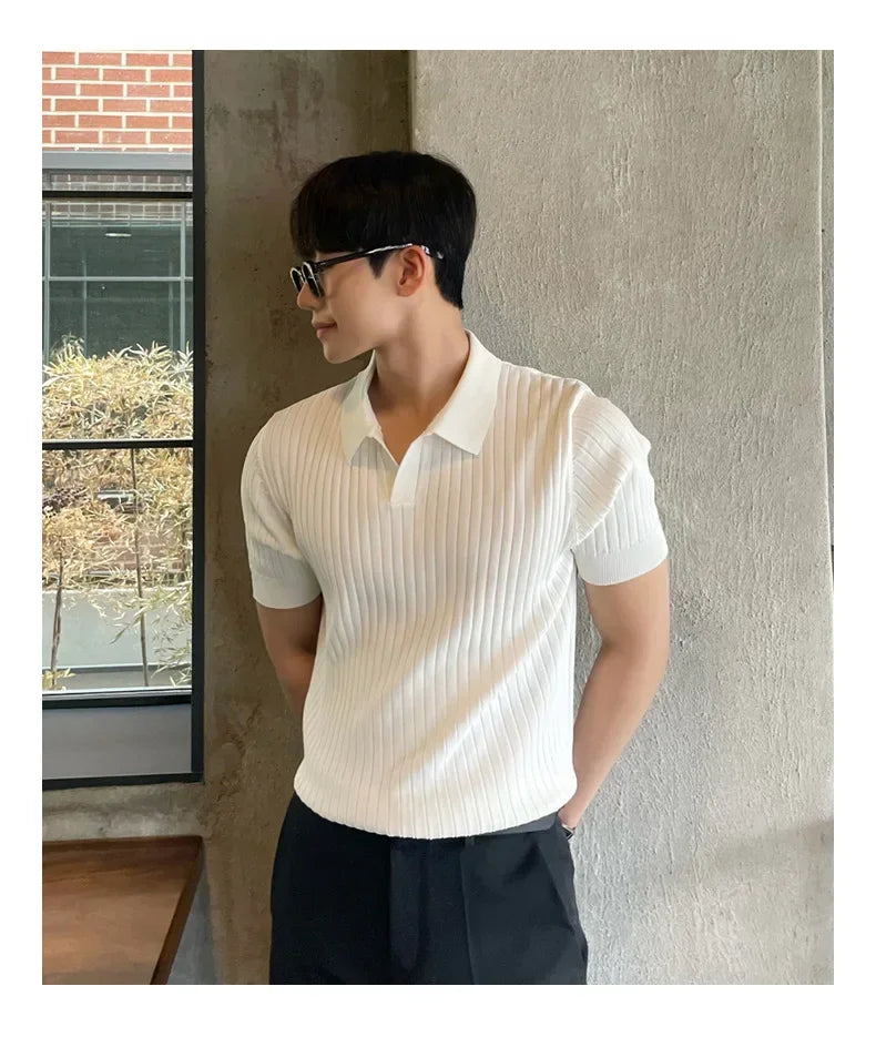 Camisa Polo de Hombre de Verano, Tejido de Color Sólido, Manga Corta, Top Casual de Moda