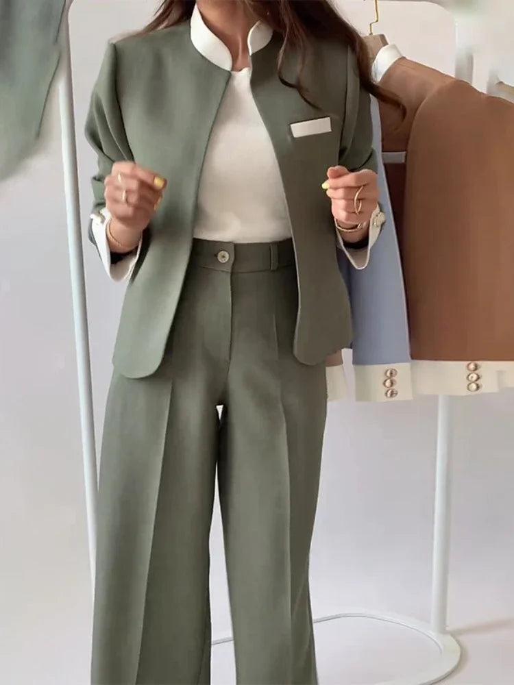 Conjunto de Pantalón para Mujer, Blazer Elegante, Cárdigan y Abrigo, Dos Piezas